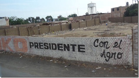 76 Keiko for President sign painted on wall in Trujillo