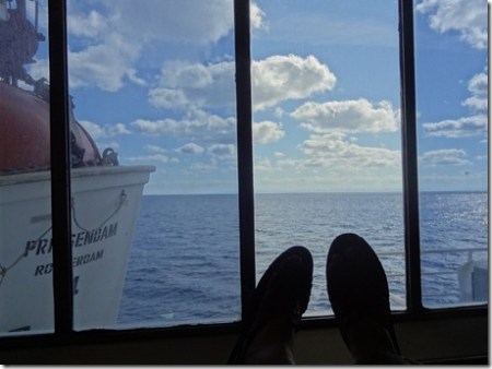 view from library window (with Rick's feet)