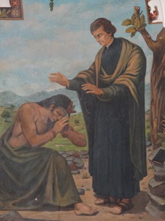 07 Painting in Palacio de Anchieta of priest blessing indian