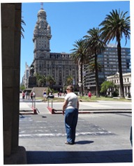 16 Mary entering Plaza Independencia, taken through reconstructed original city gate