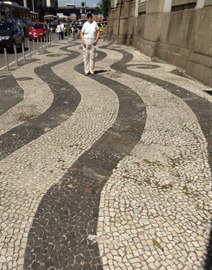 182 Mary on mosaic sidewalk outside Igreja de Nossa Senhara da Candelaria (church built by shipwreck survivor)