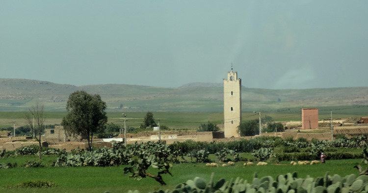 10a. Road from Casablanca to Marrakesh-village with minaret
