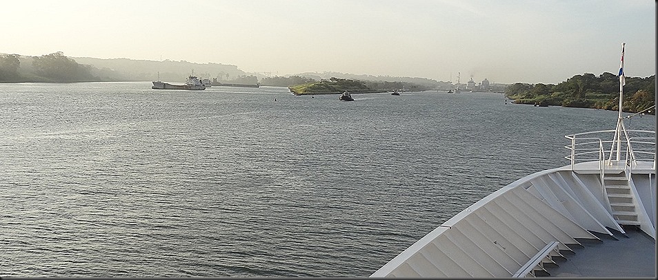 Entering Panam Canal on Caribbean side - to left is the new canal under construction, to right is the old canal