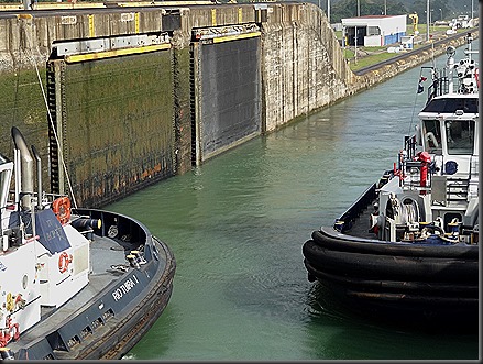 Gatun lock doors tucked into canal wall