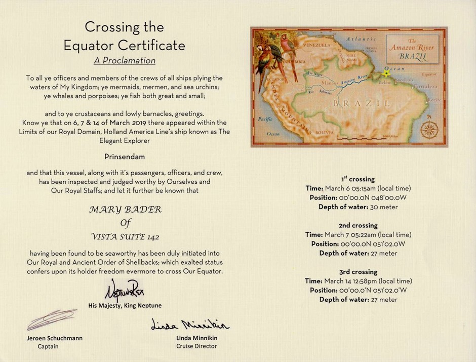 Equator crossing certificate -001