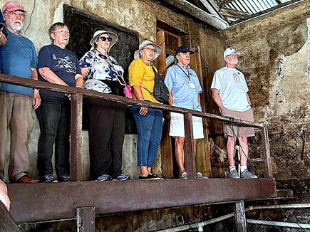 R & M & Bill in Rum vat room, Grenada